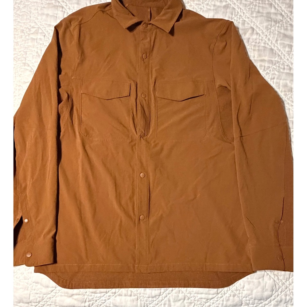 Lululemon Overshirt Mens Large Brown Double Pocket Long Sleeve Snap Front